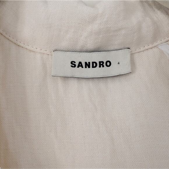 NWT Sandro Long-Sleeve Ivory/Ecru Linen Blend Utility Jumpsuit, size 42 / US 10 - Picture 5 of 16